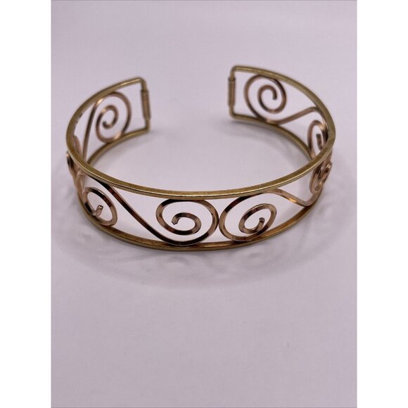 Vintage Krementz Gold Tone Swirl Scroll Open Work Cuff Bracelet - Picture 2 of 11